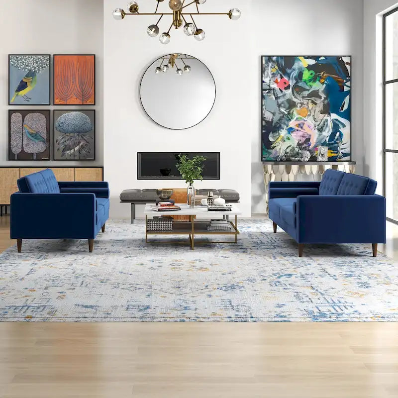 Kenzo fluwelen bank- en loveseatset in mid-century-stijl met kussenrug