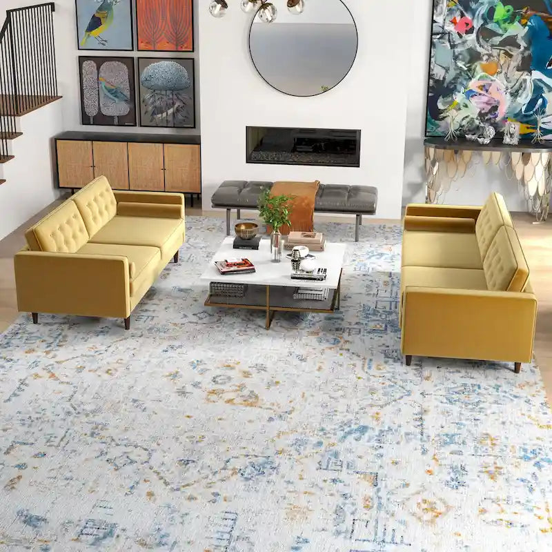 Kenzo fluwelen bank- en loveseatset in mid-century-stijl met kussenrug