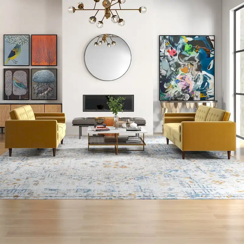 Kenzo fluwelen bank- en loveseatset in mid-century-stijl met kussenrug