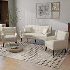 Pikowana sofa dwuosobowa z lnu i bawełny z 2 krzesłami dekoracyjnymi