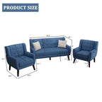 Pikowana sofa dwuosobowa z lnu i bawełny z 2 krzesłami dekoracyjnymi
