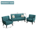 Pikowana sofa dwuosobowa z lnu i bawełny z 2 krzesłami dekoracyjnymi