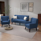Pikowana sofa dwuosobowa z lnu i bawełny z 2 krzesłami dekoracyjnymi