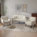 Pikowana sofa dwuosobowa z lnu i bawełny z 2 krzesłami dekoracyjnymi
