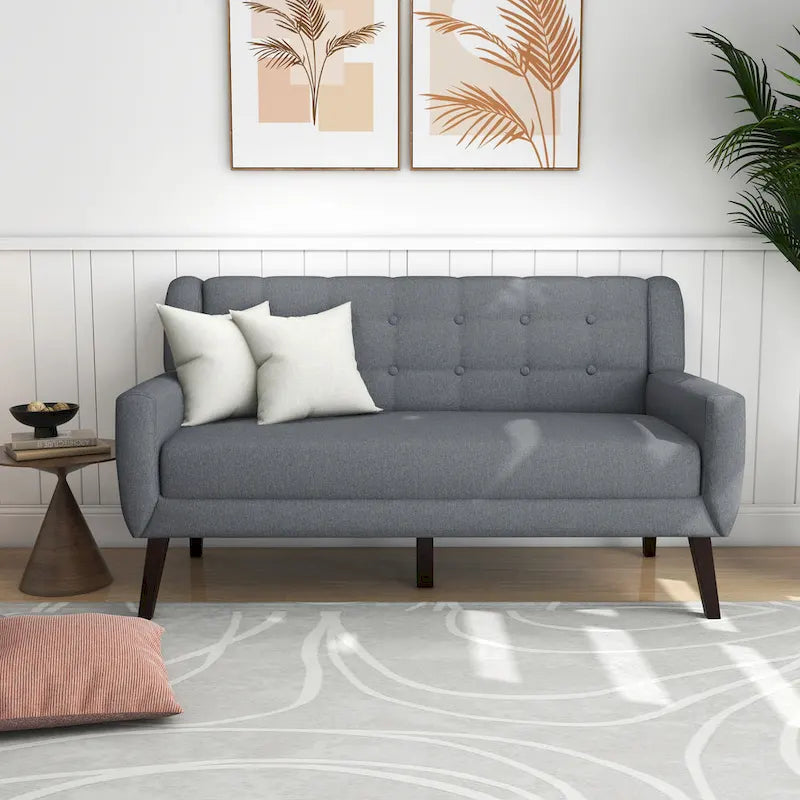 Pikowana sofa dwuosobowa z lnu i bawełny z 2 krzesłami dekoracyjnymi