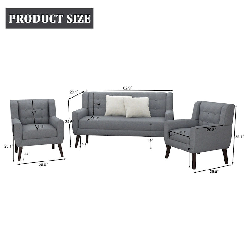 Pikowana sofa dwuosobowa z lnu i bawełny z 2 krzesłami dekoracyjnymi