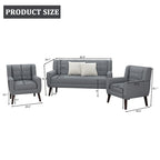 Pikowana sofa dwuosobowa z lnu i bawełny z 2 krzesłami dekoracyjnymi