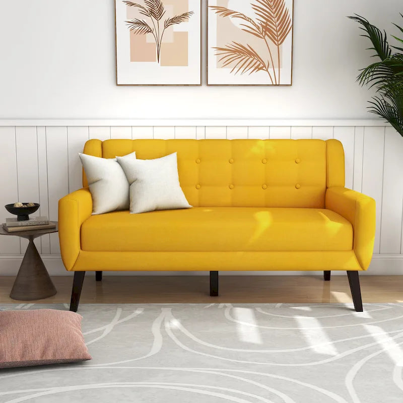 Pikowana sofa dwuosobowa z lnu i bawełny z 2 krzesłami dekoracyjnymi
