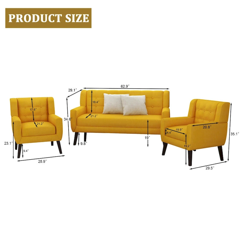 Pikowana sofa dwuosobowa z lnu i bawełny z 2 krzesłami dekoracyjnymi