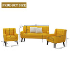 Pikowana sofa dwuosobowa z lnu i bawełny z 2 krzesłami dekoracyjnymi
