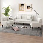 Pikowana sofa dwuosobowa z lnu i bawełny z 2 krzesłami dekoracyjnymi
