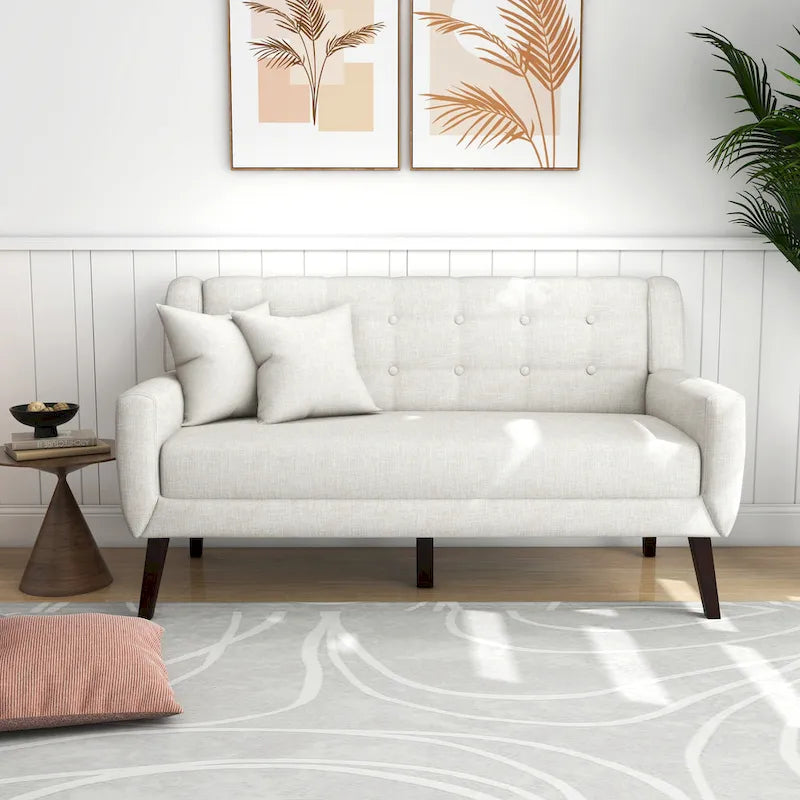 Pikowana sofa dwuosobowa z lnu i bawełny z 2 krzesłami dekoracyjnymi