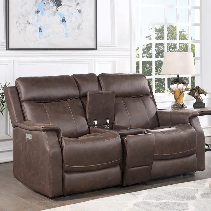 Elektrycznie rozkładana dwuosobowa sofa konsolowa Steve Silver ze sztucznej skóry