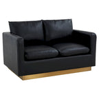 LeisureMod Nervo Modern Leather Loveseat With Gold Base & Cushions - 55.9