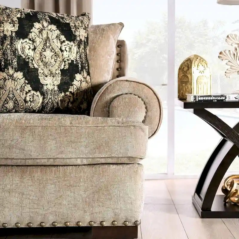 Set di divani in lino tradizionale Jula da 2 pezzi di Furniture of America