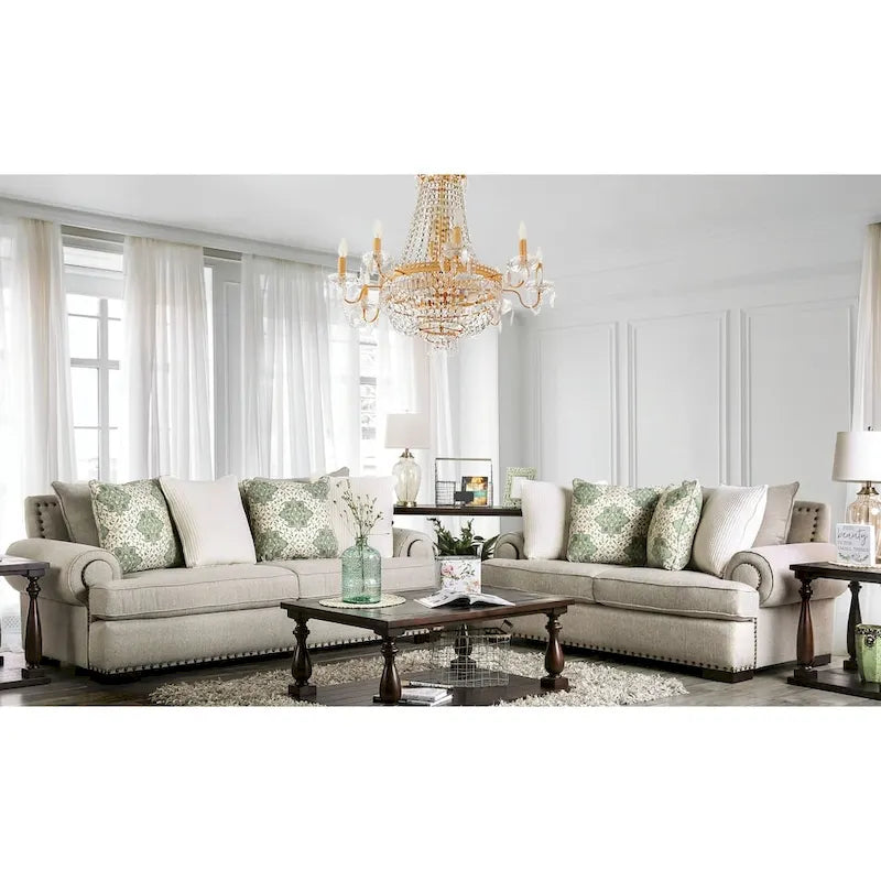 Set di divani in lino tradizionale Jula da 2 pezzi di Furniture of America