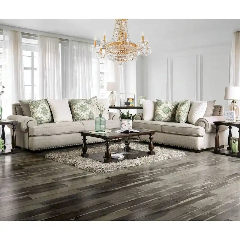 Set di divani in lino tradizionale Jula da 2 pezzi di Furniture of America