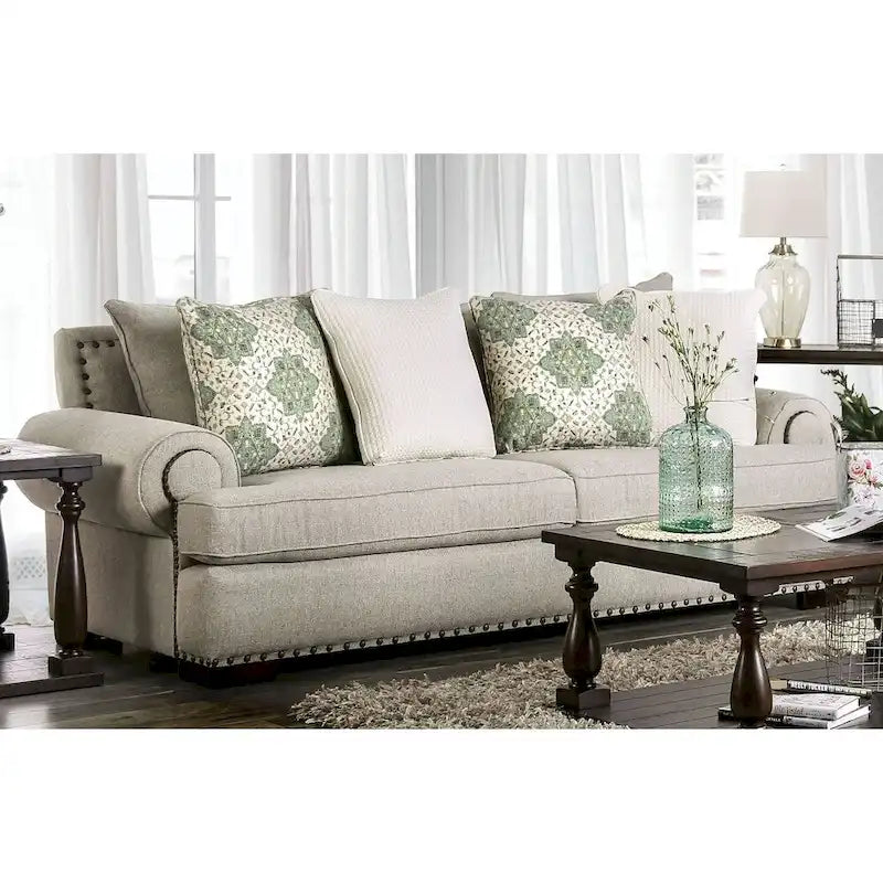 Set di divani in lino tradizionale Jula da 2 pezzi di Furniture of America