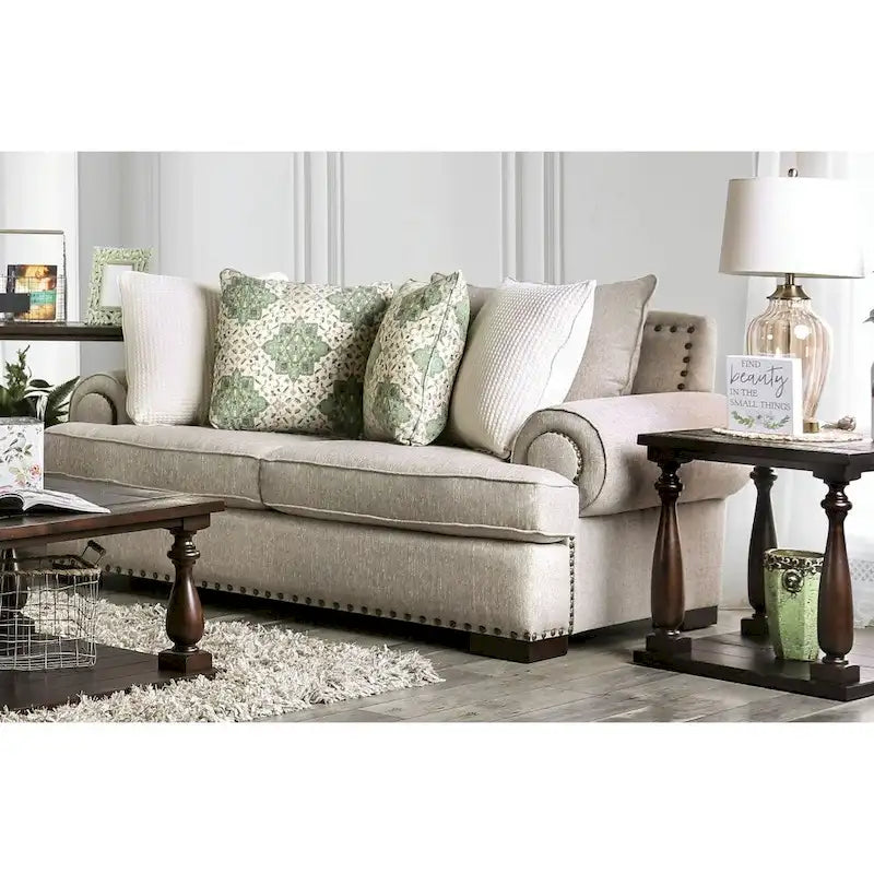 Set di divani in lino tradizionale Jula da 2 pezzi di Furniture of America