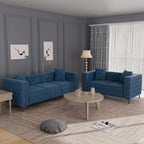 Morden Fort modernes 2-teiliges Zweisitzer- und Sofaset mit beigem Samtbezug und Eisenbeinen