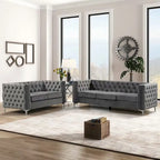 Morden Fort modernes 2-teiliges Zweisitzer- und Sofaset mit beigem Samtbezug und Eisenbeinen