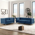 Morden Fort modernes 2-teiliges Zweisitzer- und Sofaset mit beigem Samtbezug und Eisenbeinen