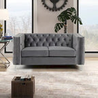 Morden Fort modernes 2-teiliges Zweisitzer- und Sofaset mit beigem Samtbezug und Eisenbeinen