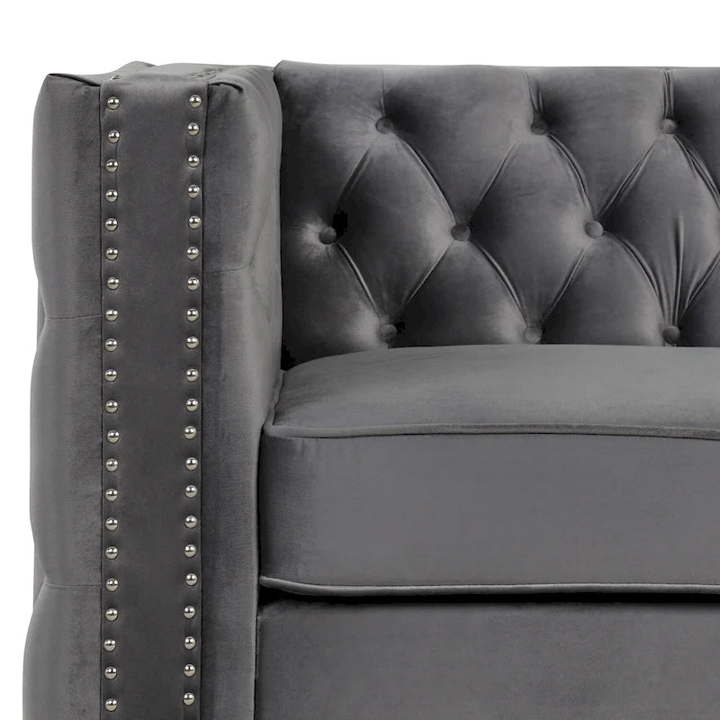 Morden Fort modernes 2-teiliges Zweisitzer- und Sofaset mit beigem Samtbezug und Eisenbeinen