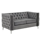 Morden Fort modernes 2-teiliges Zweisitzer- und Sofaset mit beigem Samtbezug und Eisenbeinen