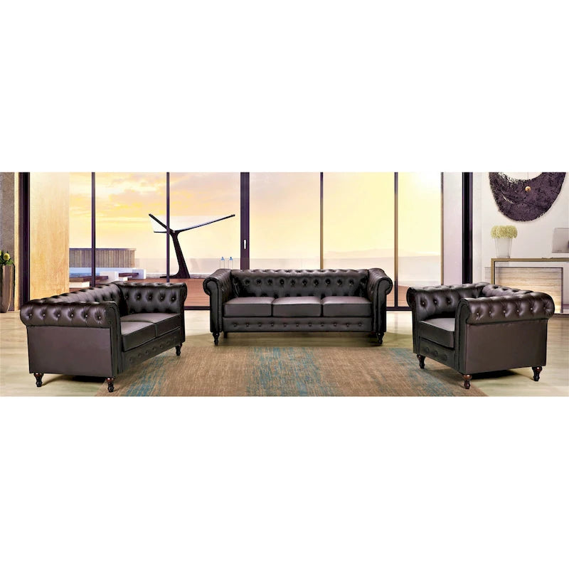Set da soggiorno Chesterfield Classic Brooks, 3 pezzi: poltrona, divanetto e divano