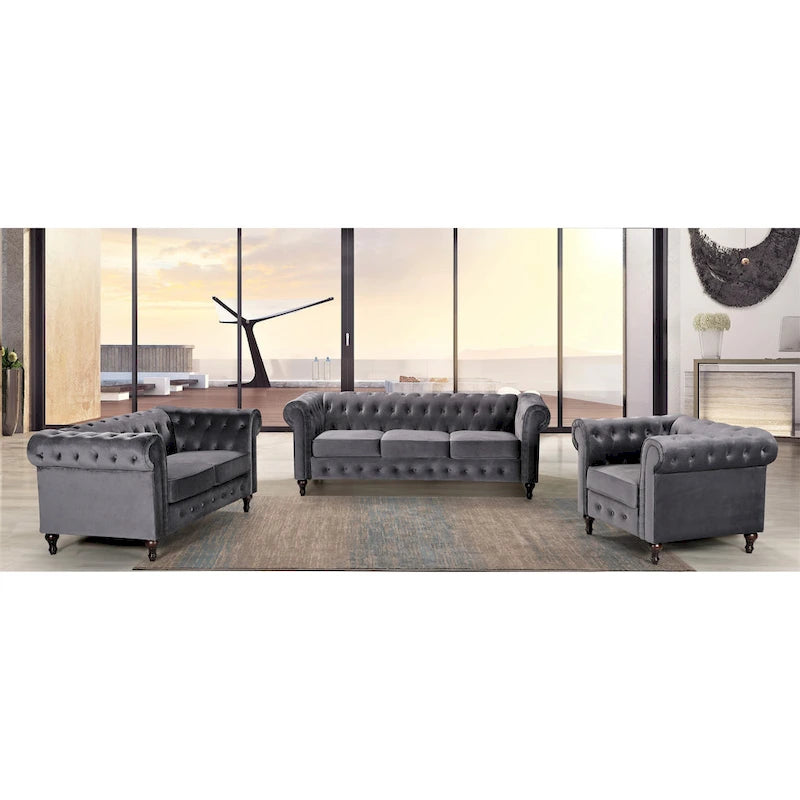 Set da soggiorno Chesterfield Classic Brooks, 3 pezzi: poltrona, divanetto e divano