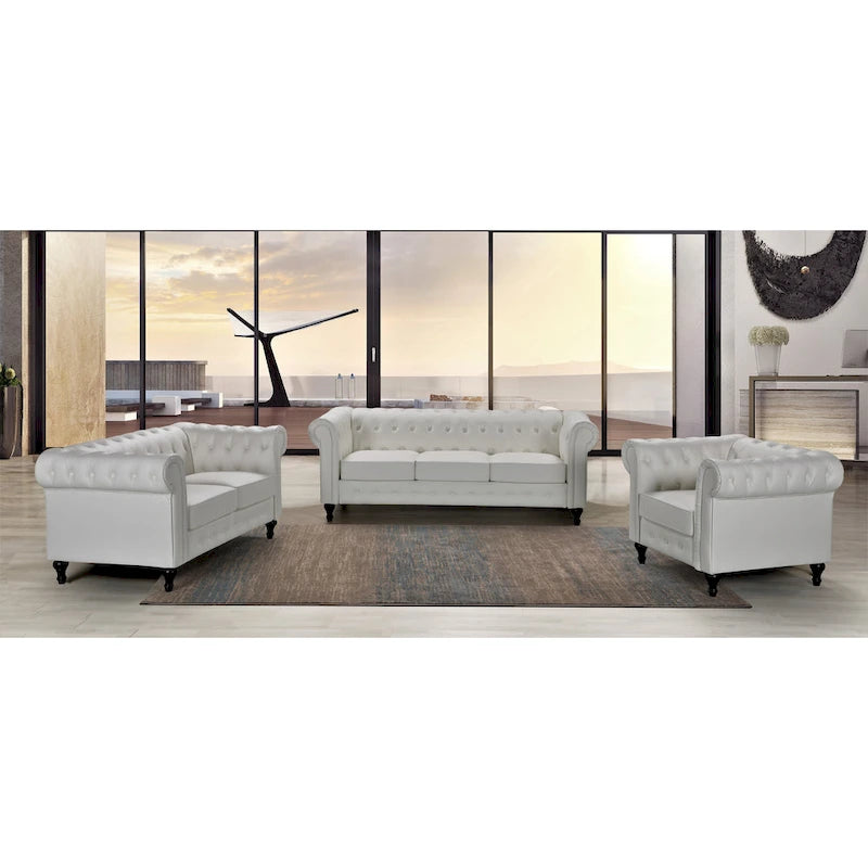Set da soggiorno Chesterfield Classic Brooks, 3 pezzi: poltrona, divanetto e divano