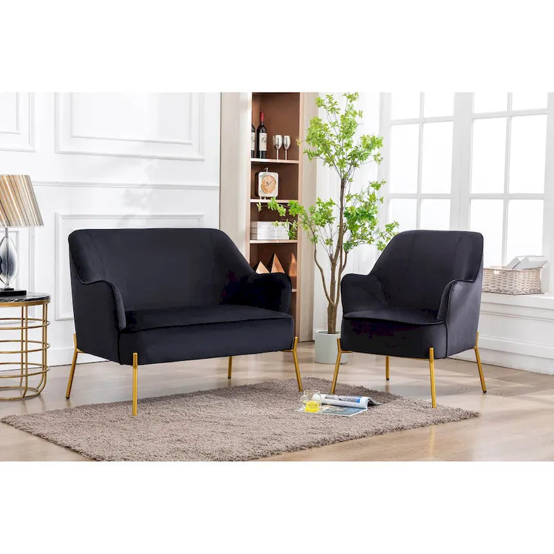 Porthos Home Kyler Zweisitzer-Sofa, Samtbezug, Beine in Goldchrom
