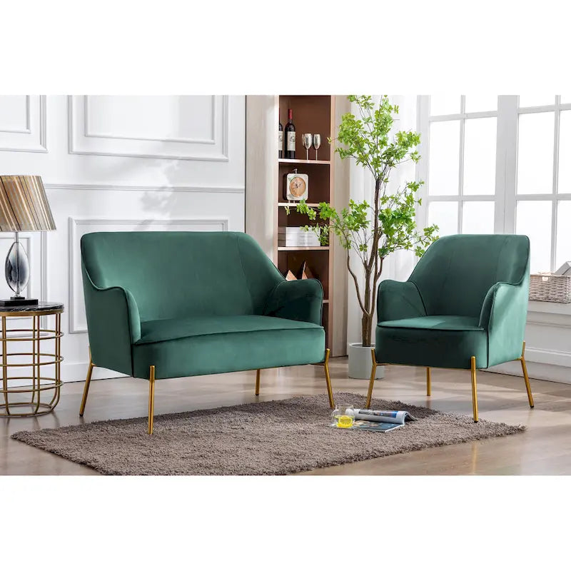 Porthos Home Kyler Zweisitzer-Sofa, Samtbezug, Beine in Goldchrom