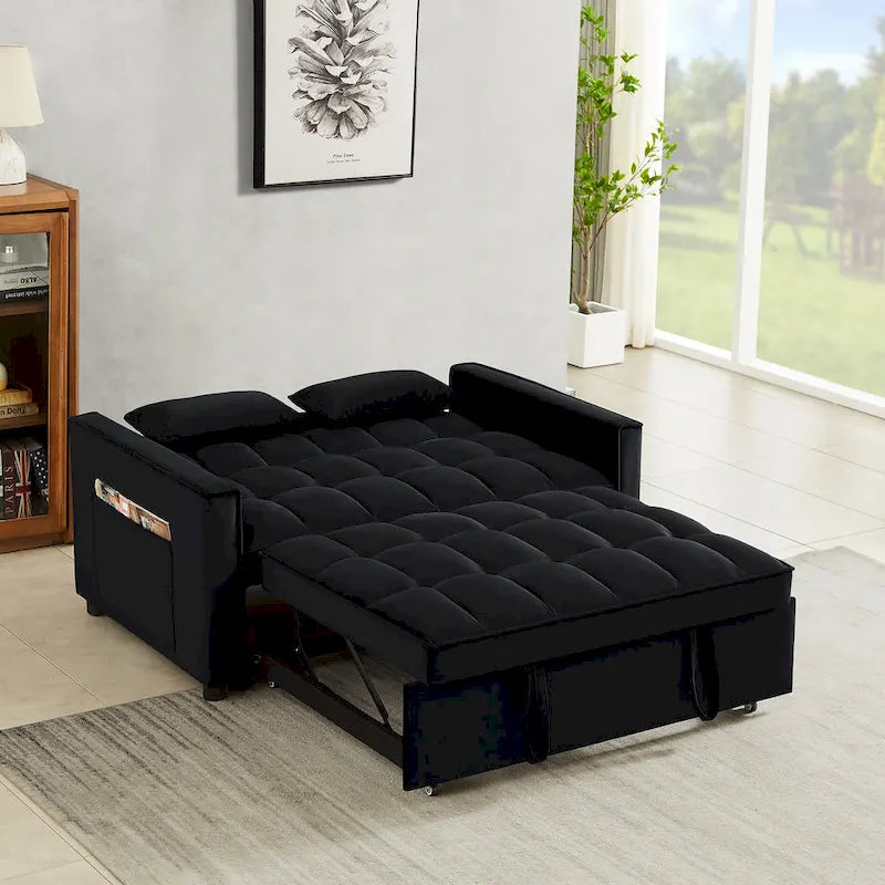 Divanetto letto trasformabile in velluto con 2 cuscini