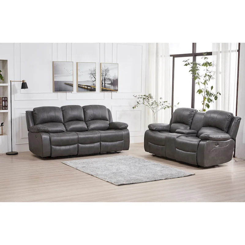 Juego de sala reclinable eléctrico de 2 piezas Betsy Furniture en cuero regenerado, sofá y sofá de dos plazas
