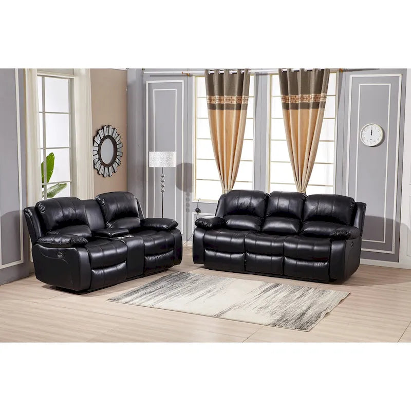 Juego de sala reclinable eléctrico de 2 piezas Betsy Furniture en cuero regenerado, sofá y sofá de dos plazas