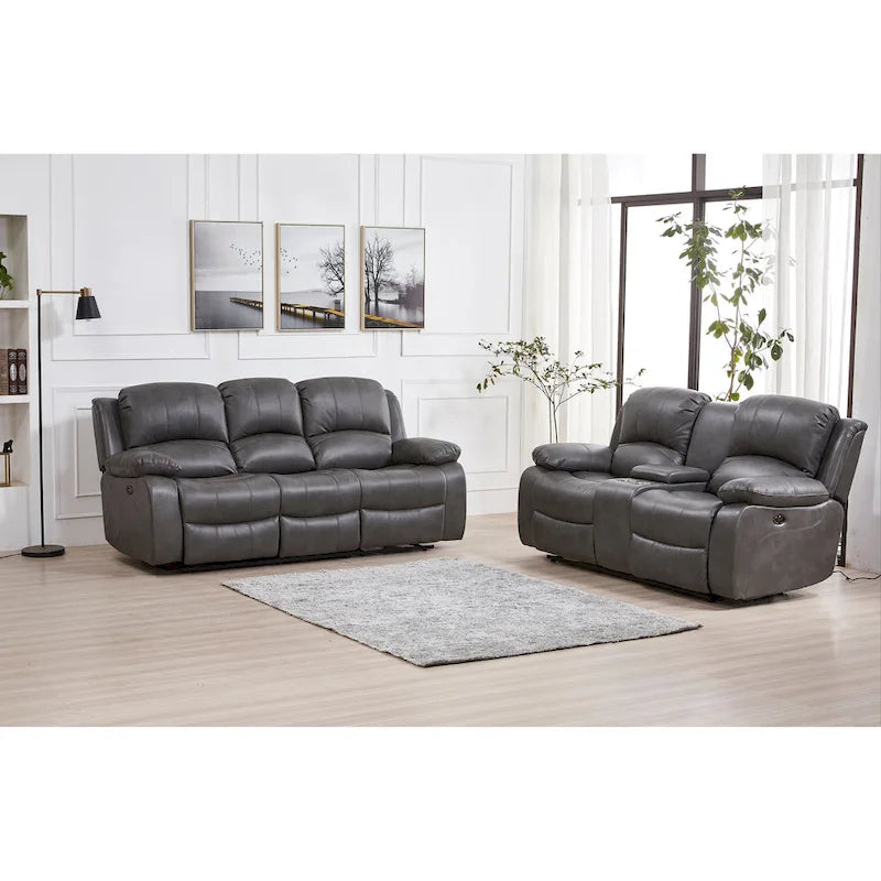 Juego de sala reclinable eléctrico de 2 piezas Betsy Furniture en cuero regenerado, sofá y sofá de dos plazas