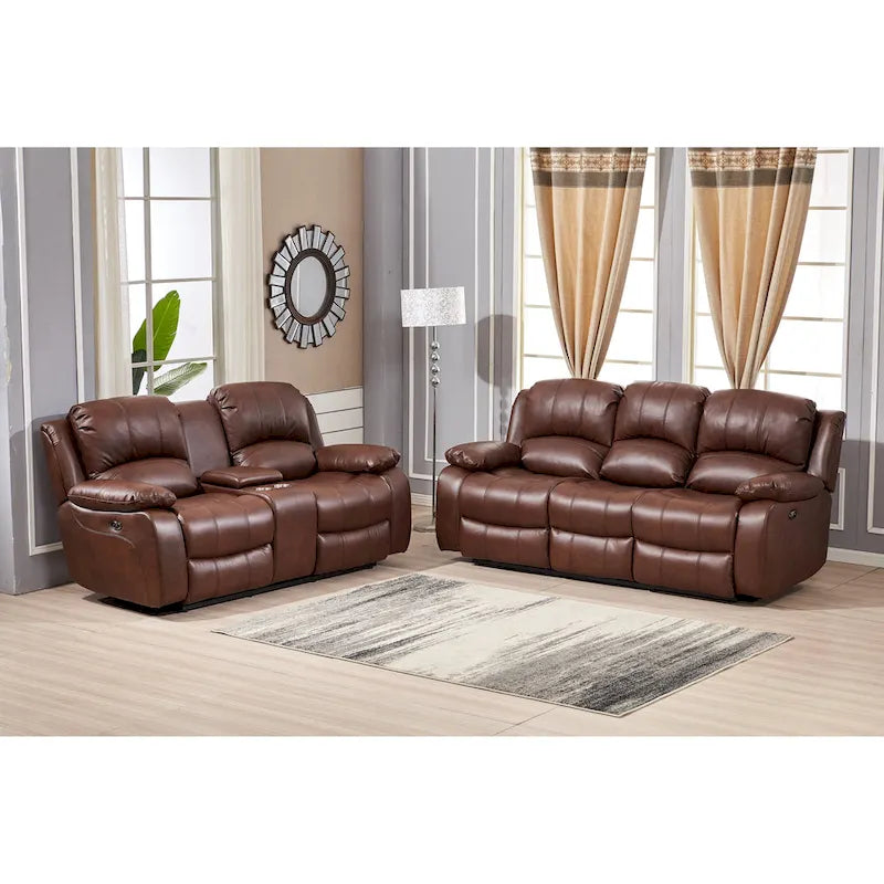 Juego de sala reclinable eléctrico de 2 piezas Betsy Furniture en cuero regenerado, sofá y sofá de dos plazas