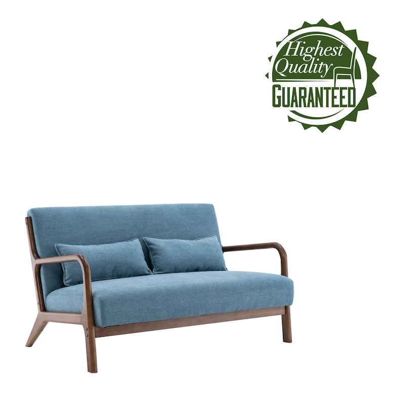 Porthos Home Juno kleiner Loveseat aus Stoff, Couch-Sofa mit Kissen und Rahmen aus Gummibaumholz