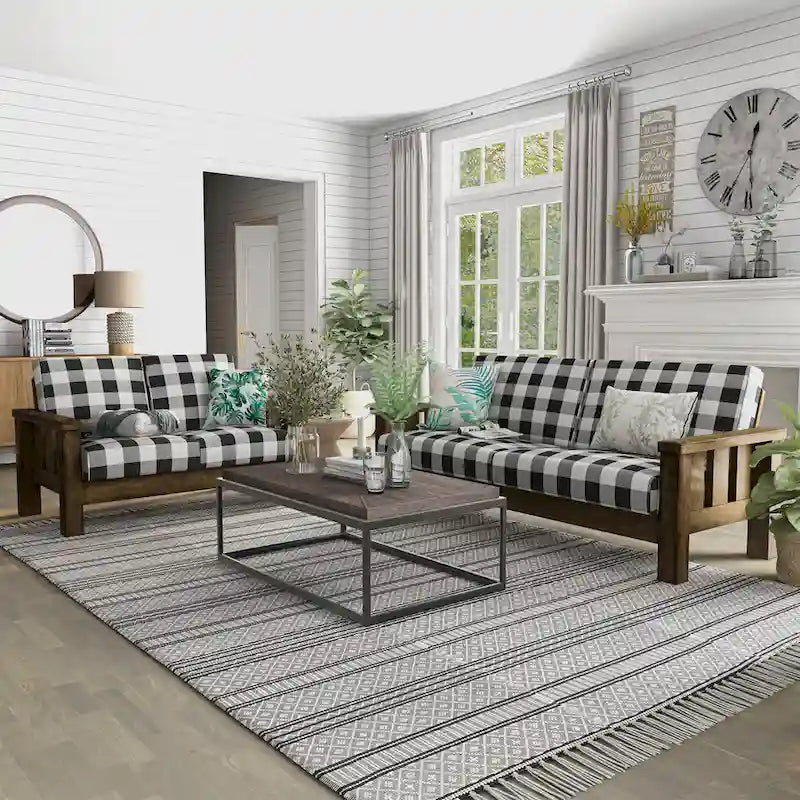 Ensemble de canapé 2 pièces Jimo en chêne rustique et tissu en lin, par Furniture of America