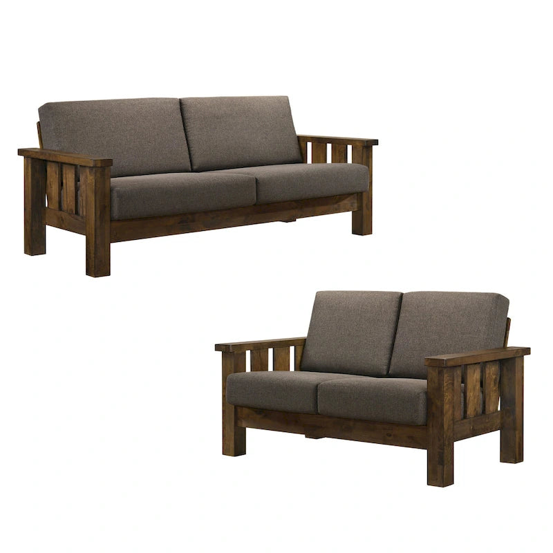 Ensemble de canapé 2 pièces Jimo en chêne rustique et tissu en lin, par Furniture of America