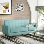 Sofá Grace Rainbeau de U.S. Pride Furniture, tapizado en lino, capitoné y estilo moderno de mediados de siglo