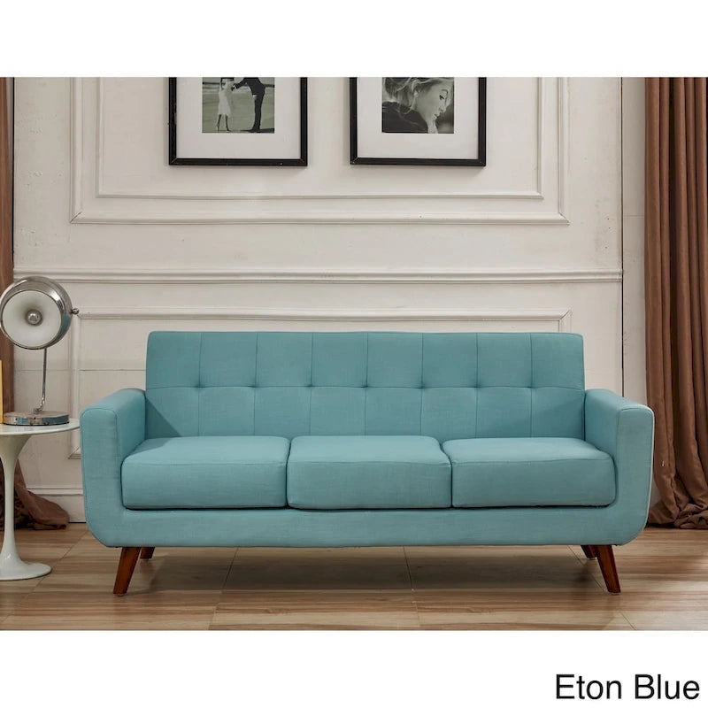 Sofá Grace Rainbeau de U.S. Pride Furniture, tapizado en lino, capitoné y estilo moderno de mediados de siglo