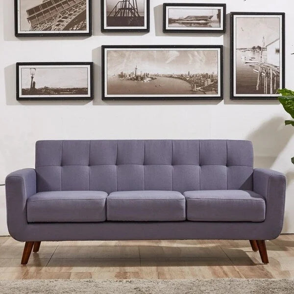 Sofá Grace Rainbeau de U.S. Pride Furniture, tapizado en lino, capitoné y estilo moderno de mediados de siglo