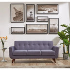 Sofá Grace Rainbeau de U.S. Pride Furniture, tapizado en lino, capitoné y estilo moderno de mediados de siglo