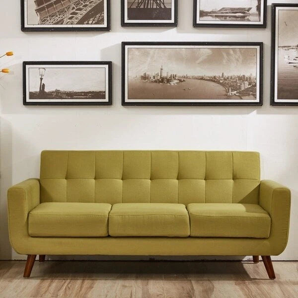 Sofá Grace Rainbeau de U.S. Pride Furniture, tapizado en lino, capitoné y estilo moderno de mediados de siglo