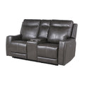 Sofá biplaza reclinable eléctrico Newport de cuero flor superior con consola, de Greyson Living