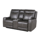 Sofá biplaza reclinable eléctrico Newport de cuero flor superior con consola, de Greyson Living