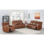 Sofá biplaza reclinable eléctrico Newport de cuero flor superior con consola, de Greyson Living